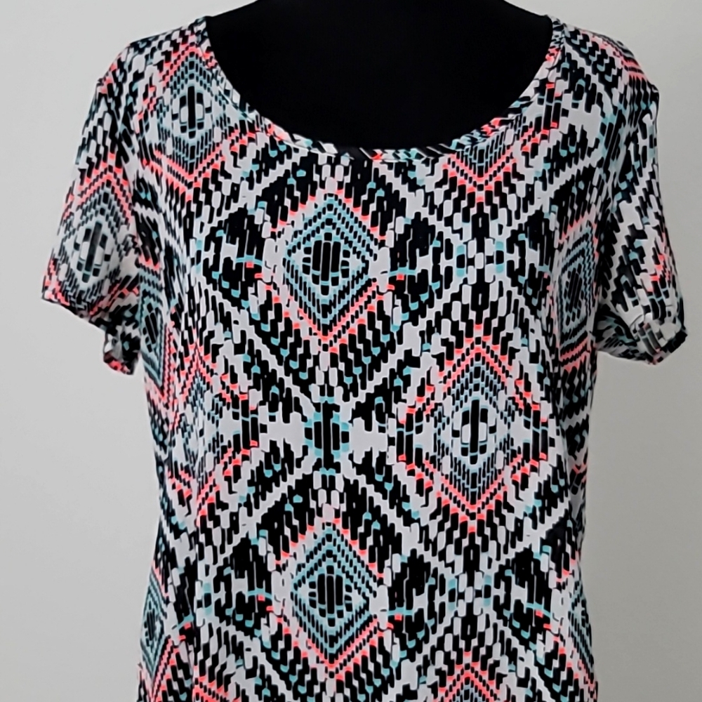 Eyeshadow festive tribal neon print long sheer top/coverup with side slits in S